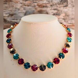 Radiate Christmas In Red, Green & Gold Swarovski Crystal Necklace In Gold Plated